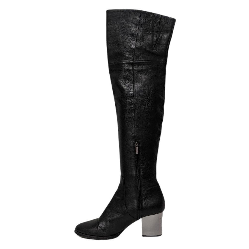 JIMMY CHOO Mercer Over the Knee OTK Leather Silver Block Heel Boots 39.5 - Picture 7 of 13